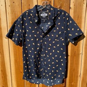 Five Points Industries NYC Dark Blue Tacos Pattern Button Shirt Slim Fit Medium